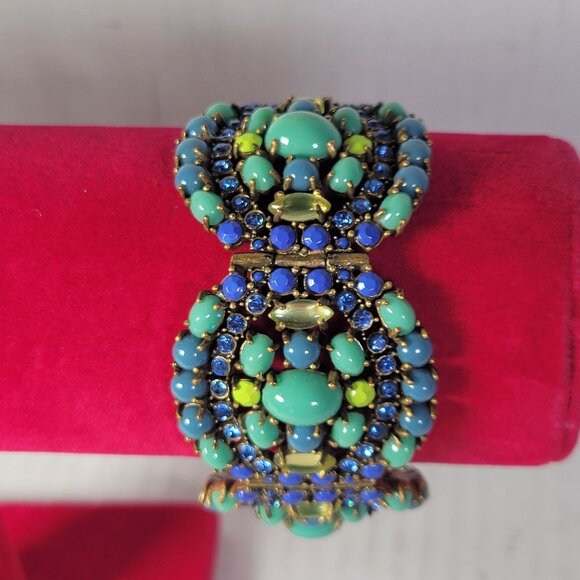 Stella & Dot Multi-Stone Blue & Green Glass Cabochons Statement Bracelet - Picture 1 of 5